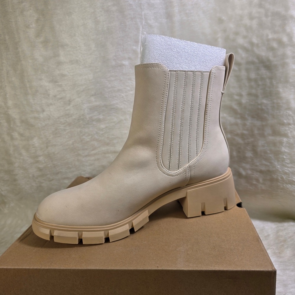 ZBY Lug Sole Platform Ankle Boot Beige Elastic Short Boot Womens 11 New